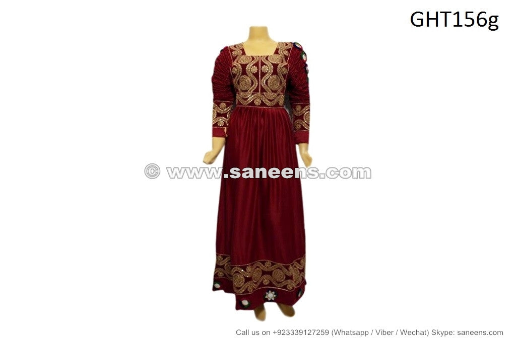 afghan muslim wedding dress gown in burgundy color