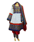 afghan tribal fashion white dress with burgundy pant veil