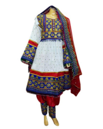 afghan tribal fashion white dress with burgundy pant veil