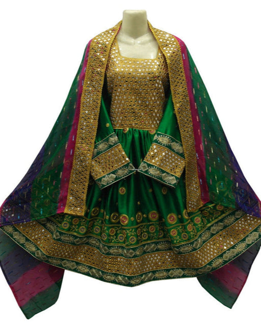 afghan kuchi pashtun bridal clothes in green color