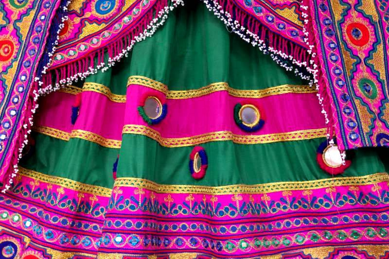 mirror work with threads on afghan dress