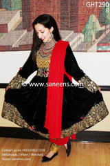 Afghan Clothes In Black Velvet With Golden Lace