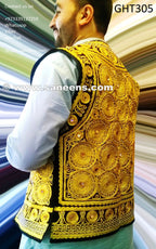 afghan pashtun vest, tribal kuchi handmade waist coat