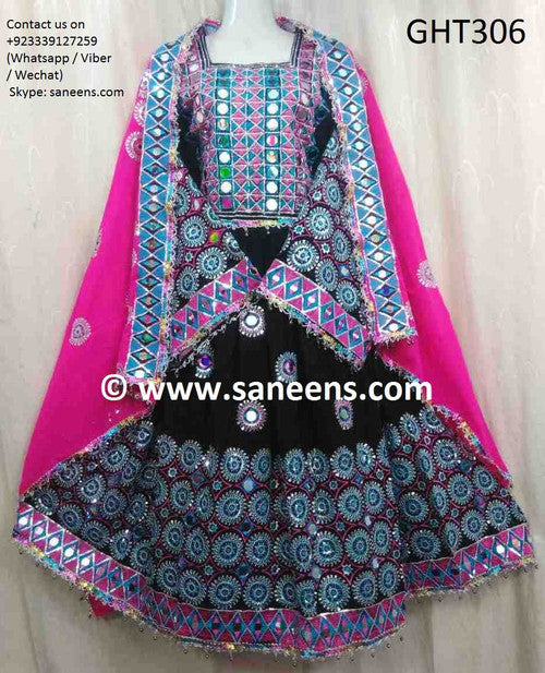 Afghan Clothes In Black Color With Lot Of Mirrors Work