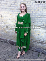 Muslimah Fashion Afghan Clothes In Green Color Fancy Embroidery Work