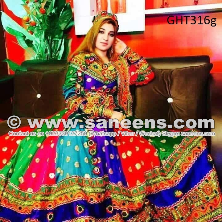Afghani Dress In Rainbow Colors With Fancy Mirrors Work Embroidery