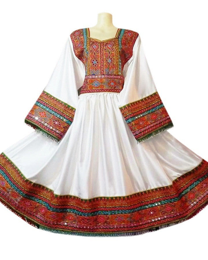 afghan clothes, afghani dress, white color muslim wedding dresses