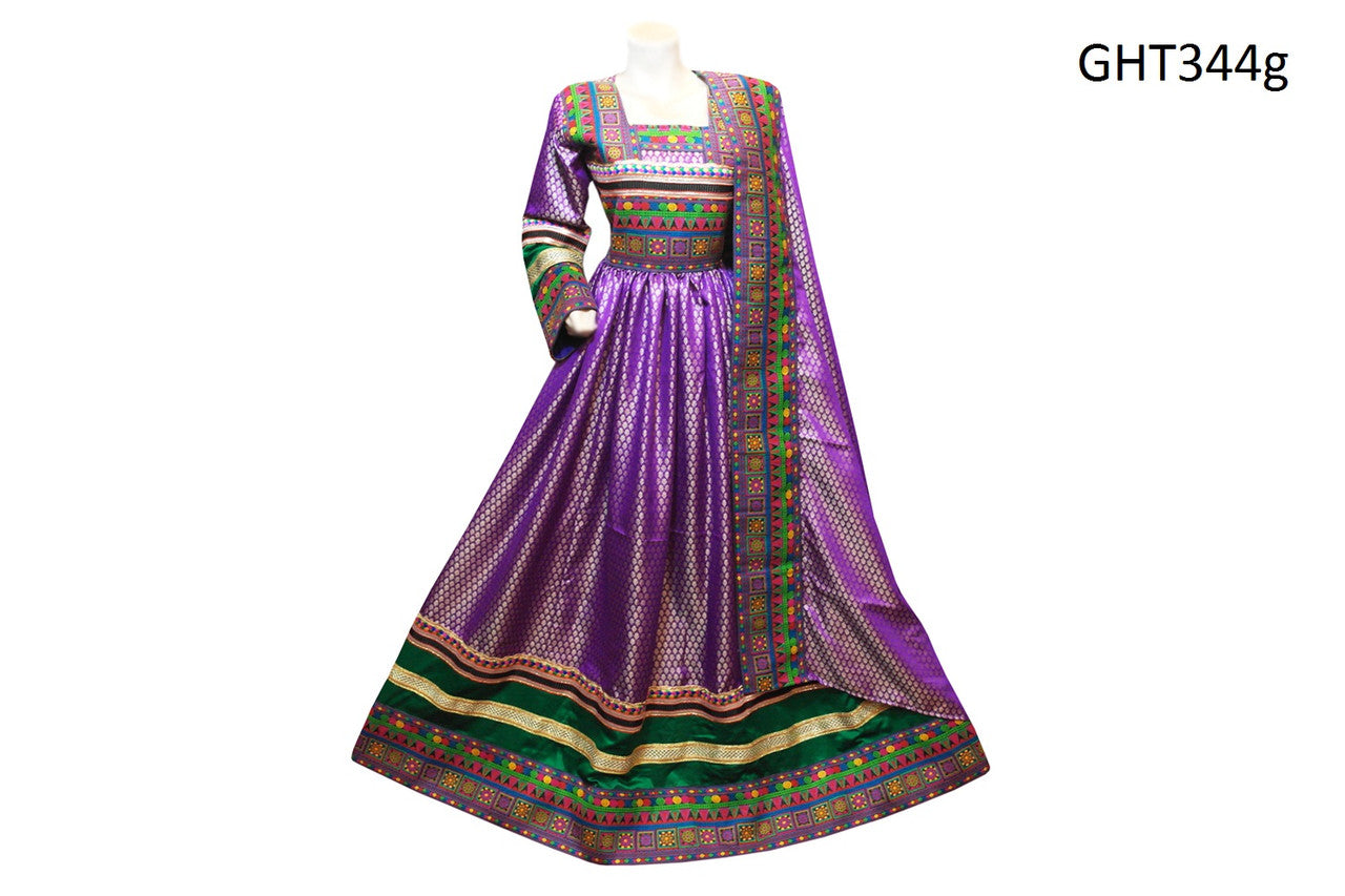 Afghani Dress In Purple Color With Handmade Embroidery Work