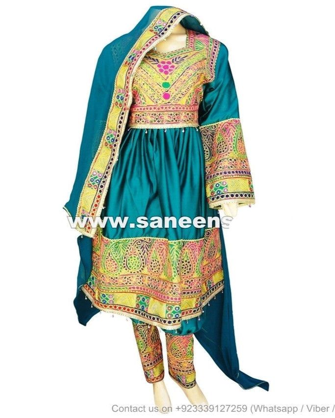 Muslim Wedding Dress In Teal Color Afghan Clothes