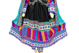 Afghan Traditional Clothes In Black Color With Waist Belt And Mirrors Work