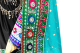 Afghan Traditional Clothes In Black Color With Waist Belt And Mirrors Work