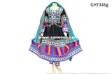Afghan Traditional Clothes In Black Color With Waist Belt And Mirrors Work