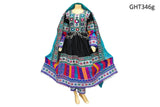 Afghan Traditional Clothes In Black Color With Waist Belt And Mirrors Work