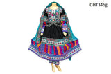 Afghan Traditional Clothes In Black Color With Waist Belt And Mirrors Work