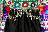 Afghan Traditional Clothes In Black Color With Waist Belt And Mirrors Work