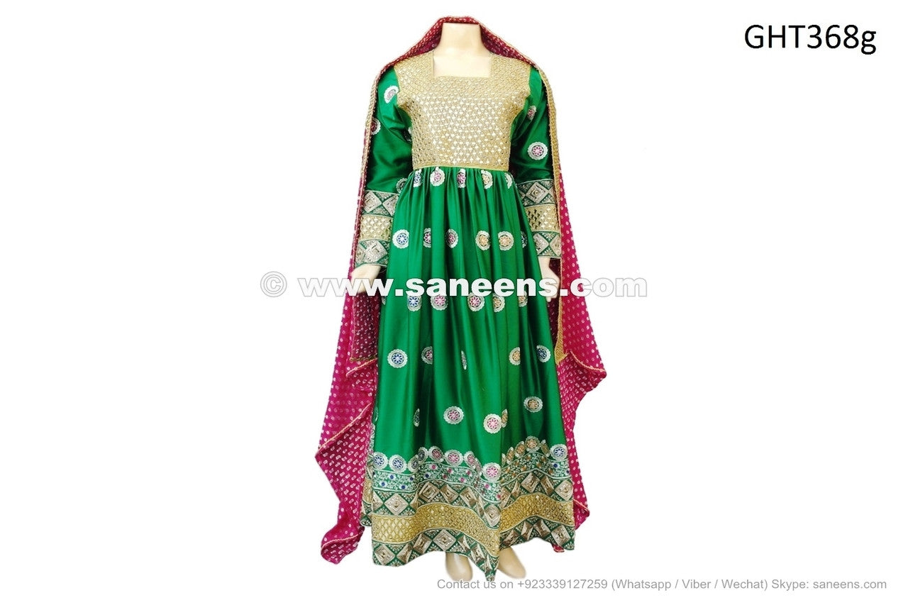 Afghan Wear In Green Color With Mirrors Work And Lace Afghan Clothing