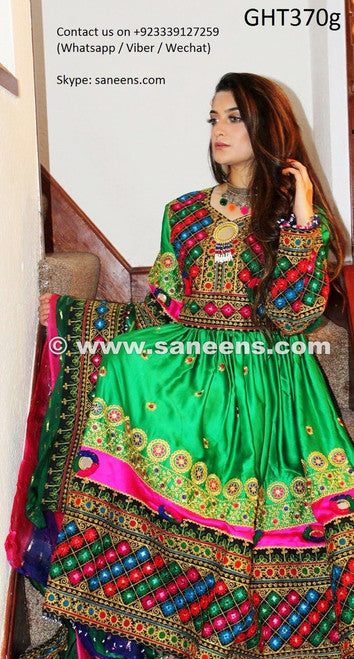 Afghani Suit In Green Color With Beautiful Embroidery And Mirrors Work