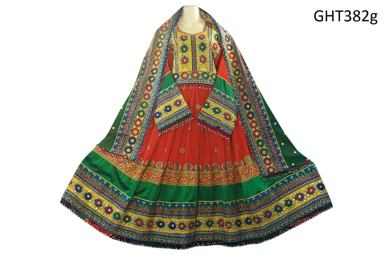 Afghani Dress In Red Color With Mirrors Work Islamic Wedding Dresses
