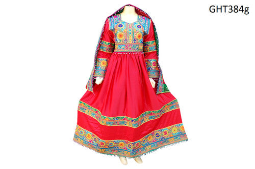 Islamic Clothing Afghani Dress In Red Color With Tiny Mirrors Work