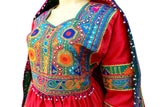 Islamic Clothing Afghani Dress In Red Color With Tiny Mirrors Work