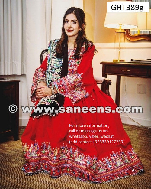 Pathani Dress In Red Color Afghan Clothes With Mirrors Work