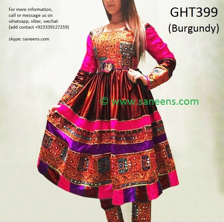 Hijab Fashion Afghan Gown In Burgundy Color Pashtun Bridal Clothes
