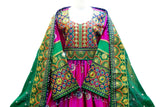 Afghan Wear Pashtun Bridal Dress In Pink And Green Color