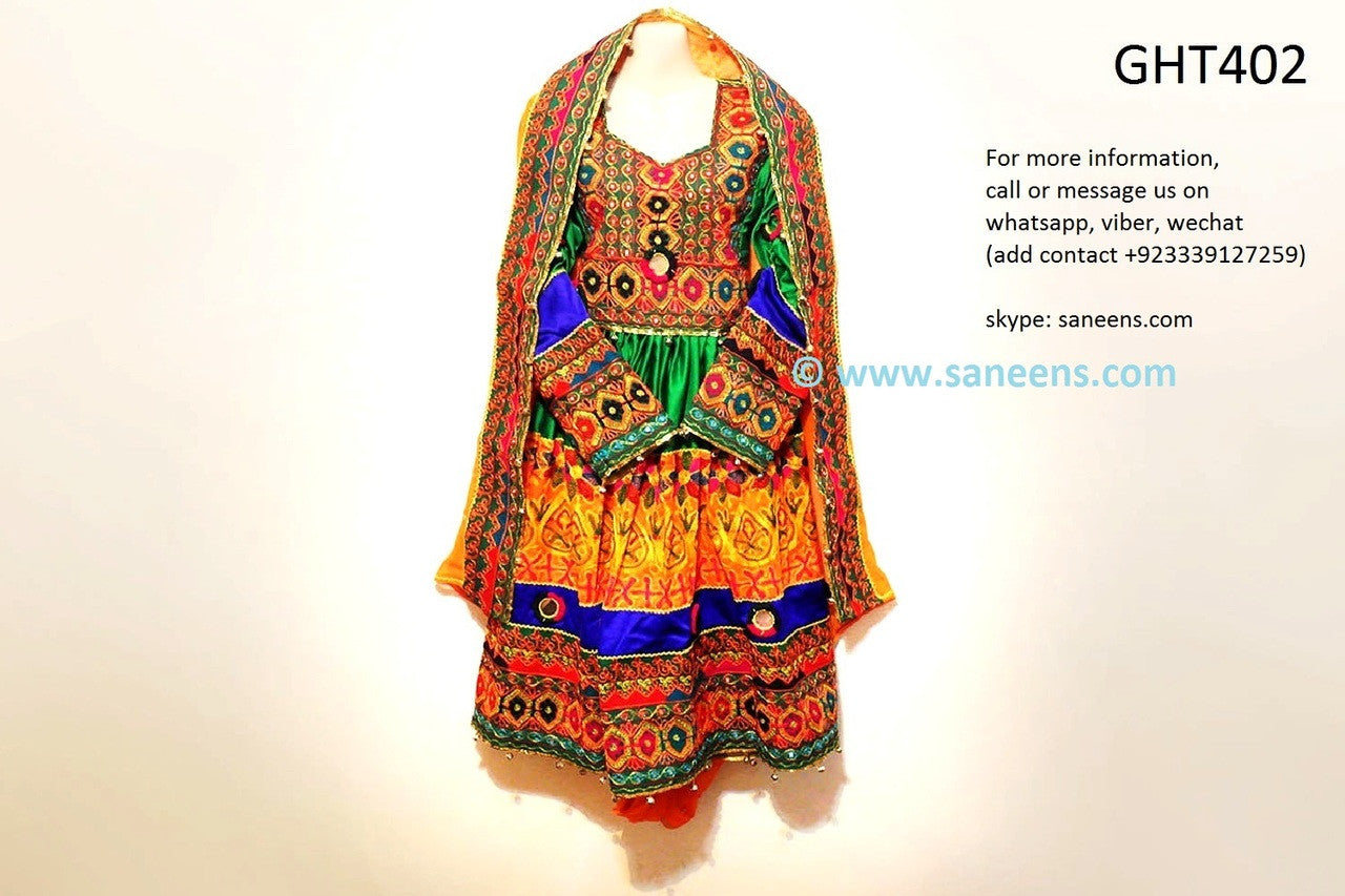 Pathani Dress In Green Color With Orange Jolay Fabric