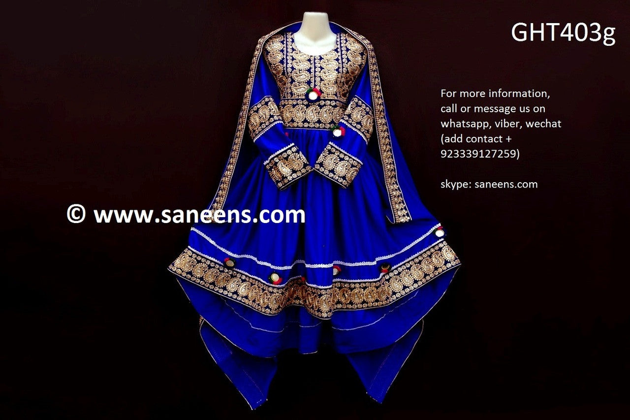 Muslim Wedding Dress In Blue Satin High Low Design Afghan Clothes