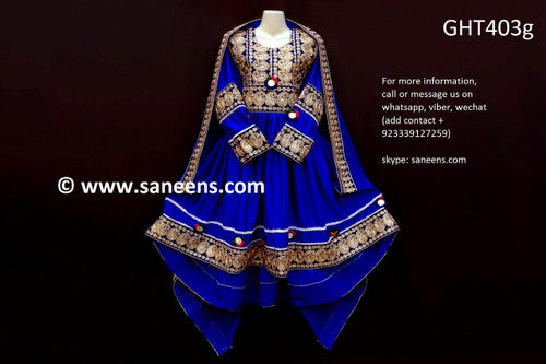 Muslim Wedding Dress In Blue Satin High Low Design Afghan Clothes