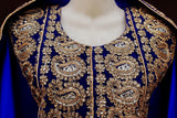 Muslim Wedding Dress In Blue Satin High Low Design Afghan Clothes