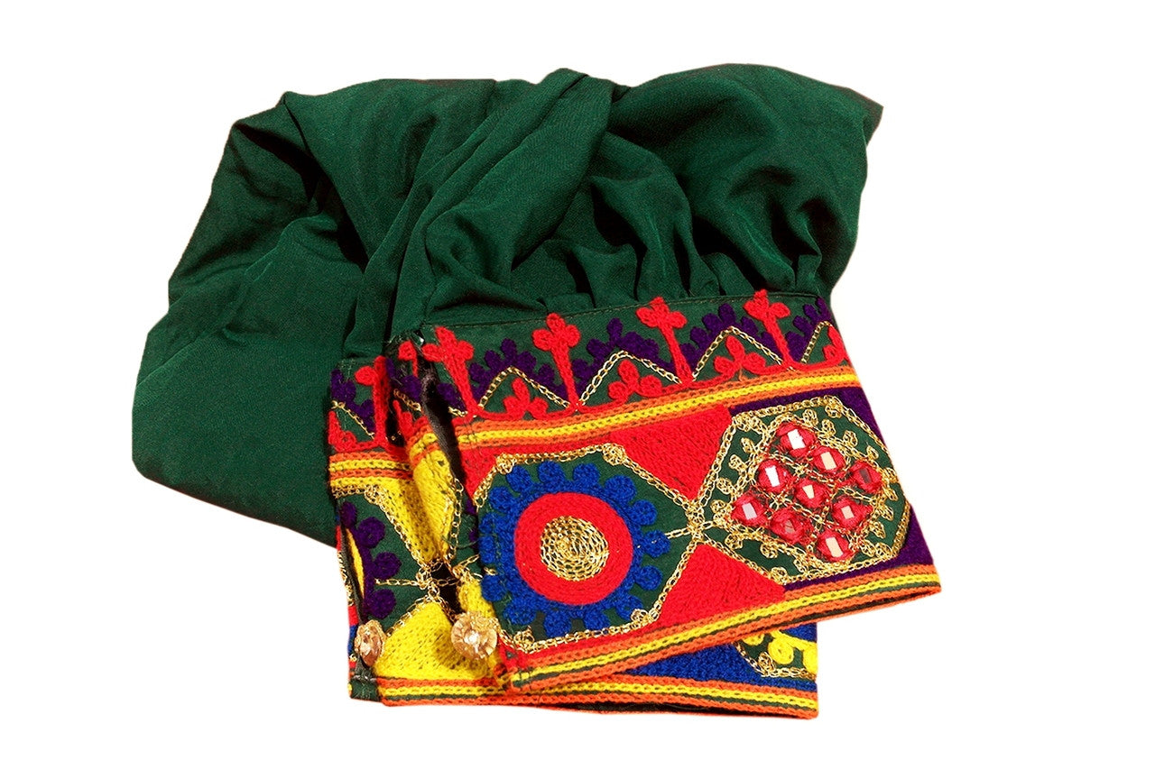 Afghani Dress In Green Color With Beautiful Embroidery And Beads Work