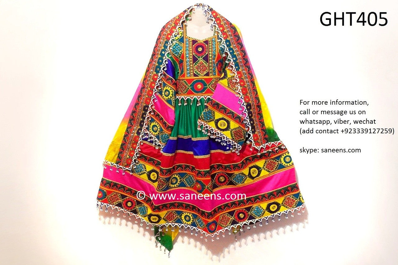 Afghani Dress In Green Color With Beautiful Embroidery And Beads Work