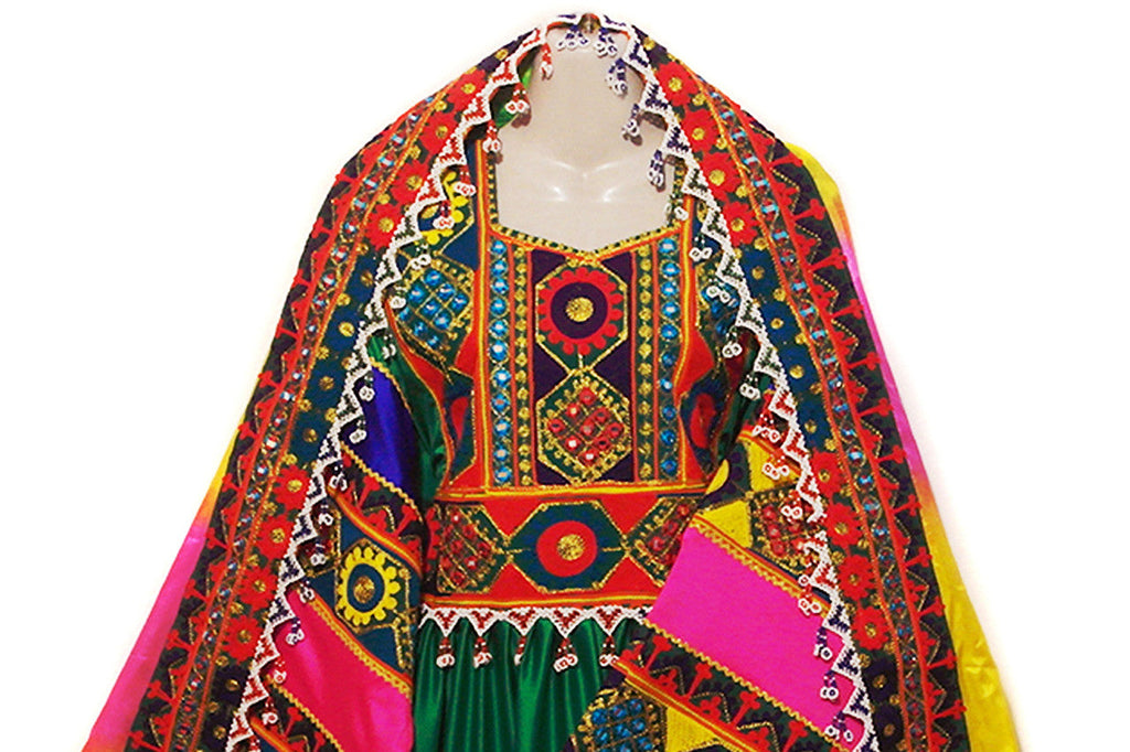 Afghani Dress In Green Color With Beautiful Embroidery And Beads Work