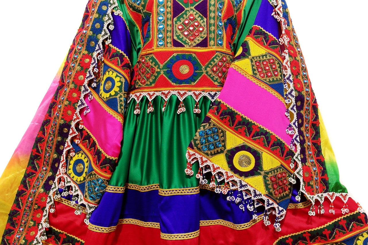 Afghani Dress In Green Color With Beautiful Embroidery And Beads Work