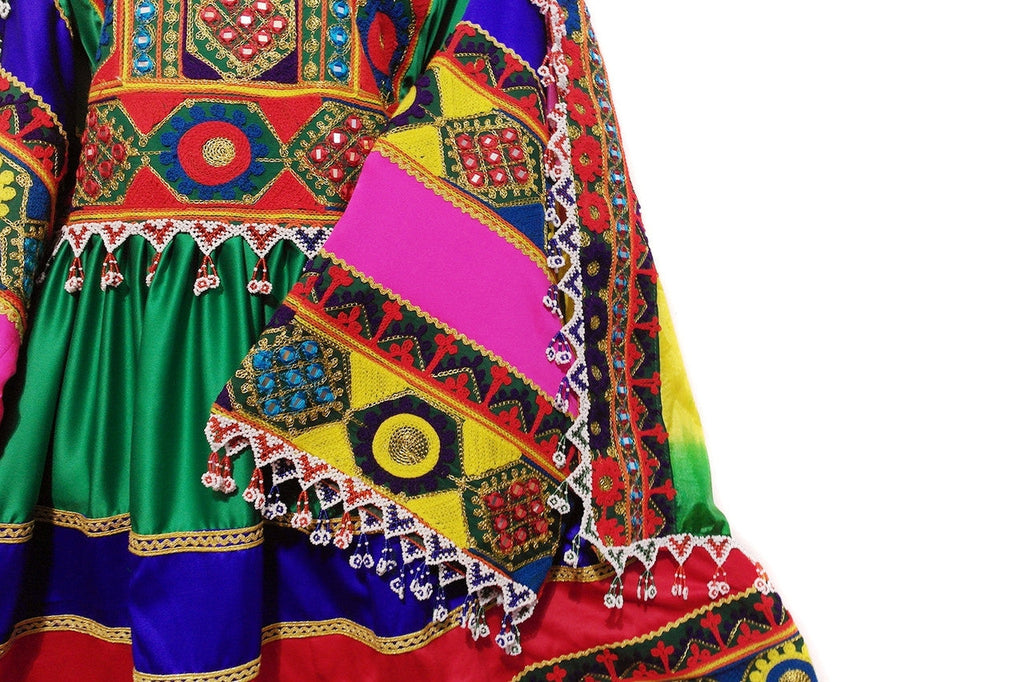 Afghani Dress In Green Color With Beautiful Embroidery And Beads Work