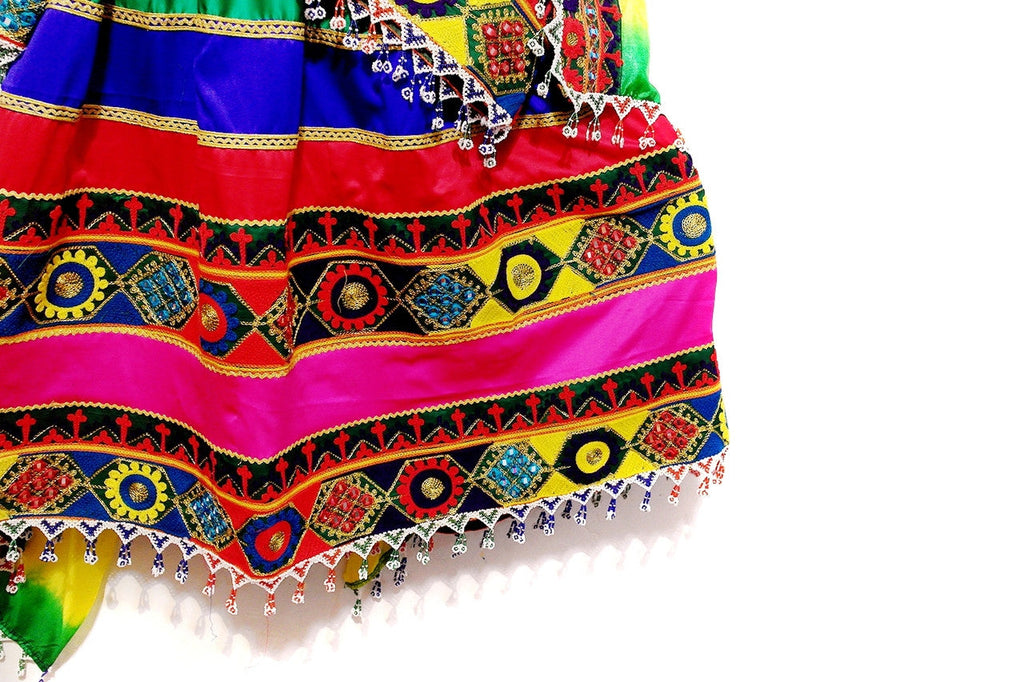 Afghani Dress In Green Color With Beautiful Embroidery And Beads Work