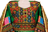 Afghan Traditional Dress In Green Color With Mirrors Embroidery Work