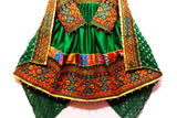 Afghan Traditional Dress In Green Color With Mirrors Embroidery Work