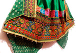 Afghan Traditional Dress In Green Color With Mirrors Embroidery Work