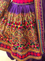 Afghan Traditional Dress In Purple Color With Multicolor Jolay Cloth