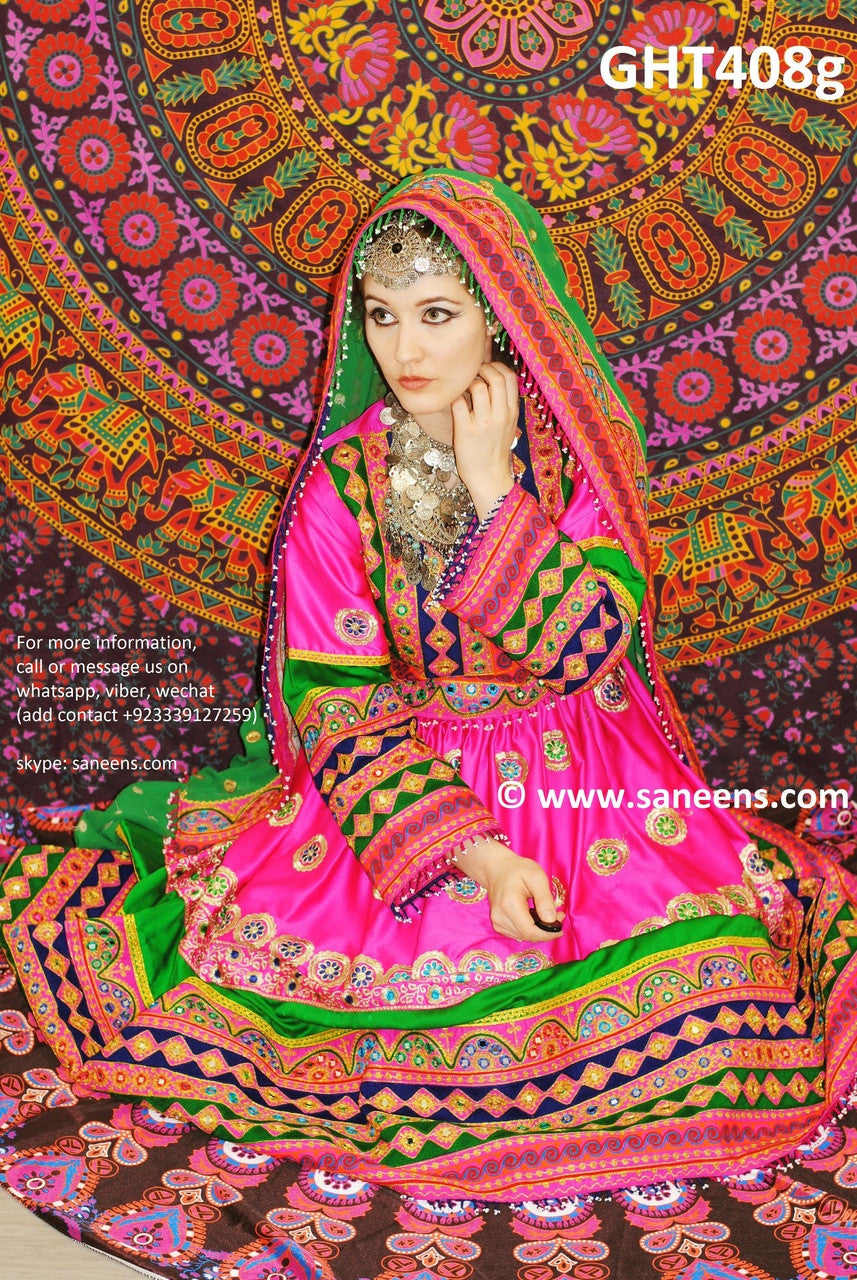Afghani Dress In Pink And Green Color Muslim Wedding Dresses Online