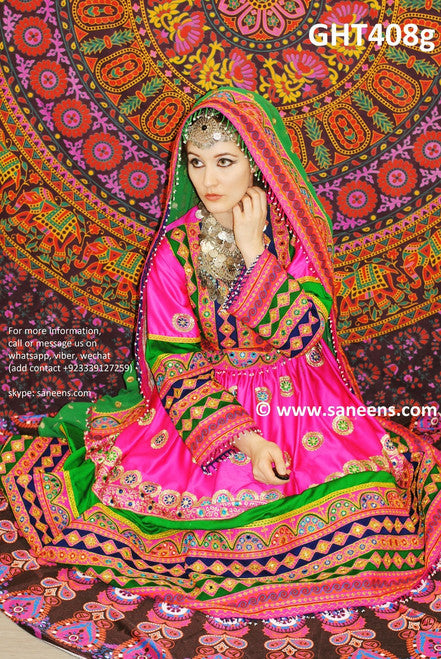 Afghani Dress In Pink And Green Color Muslim Wedding Dresses Online