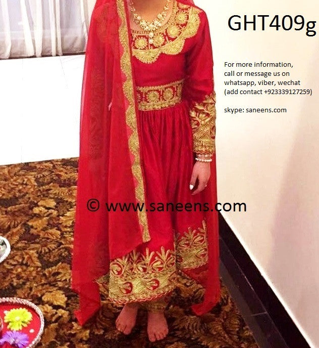 Pathani Dress In Red Color With Flower Embroidery Work