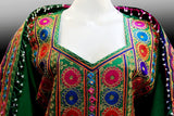 Afghan Clothes In Green And Pink Mirrors Work Persian Bridal Frock