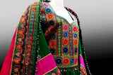 Afghan Clothes In Green And Pink Mirrors Work Persian Bridal Frock
