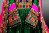 Afghan Clothes In Green And Pink Mirrors Work Persian Bridal Frock