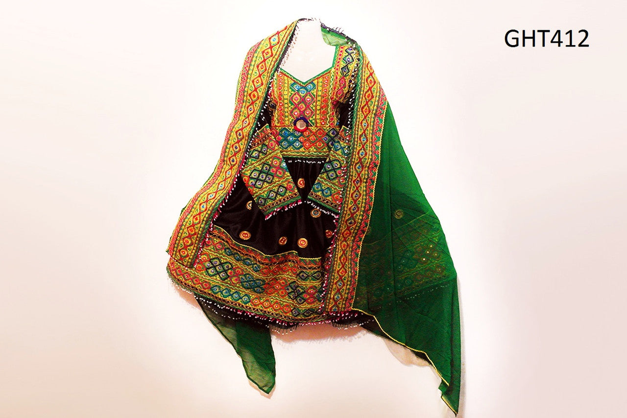 Exquisite Black Afghani Dress with Intricate Mirror Embellishments