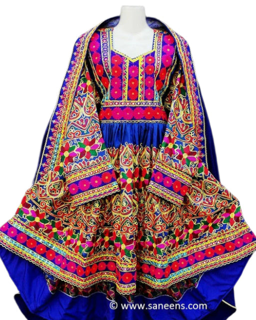 afghan clothes, persian bridal frock in high low design