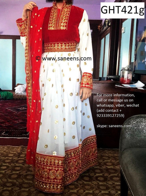 White Color Afghani Dress With Beautiful Lace Work